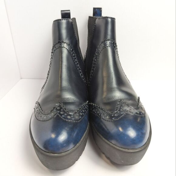 Opening Ceremony Black Blue Ombre Leather Platform Chelsea Ankle Boots 37 EU 6.5 - Picture 4 of 9